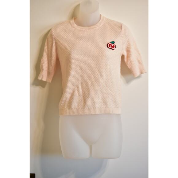 Apple Logo Sweater Knit Short Sleeve Pink Small S